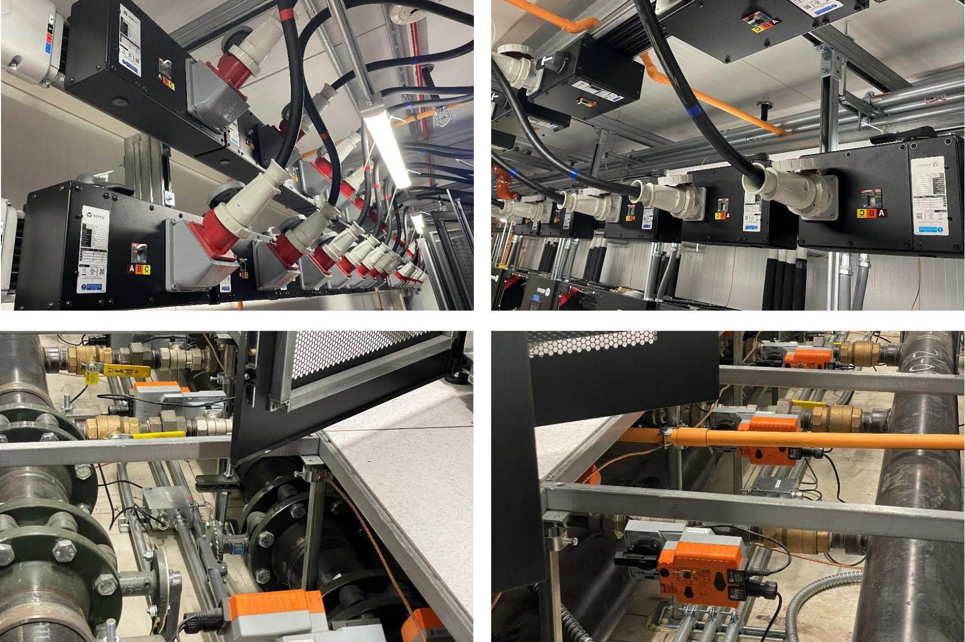 Mechanical, electrical and fire protection details including electrical distribution busway, chilled water piping, access floor and grounding. 